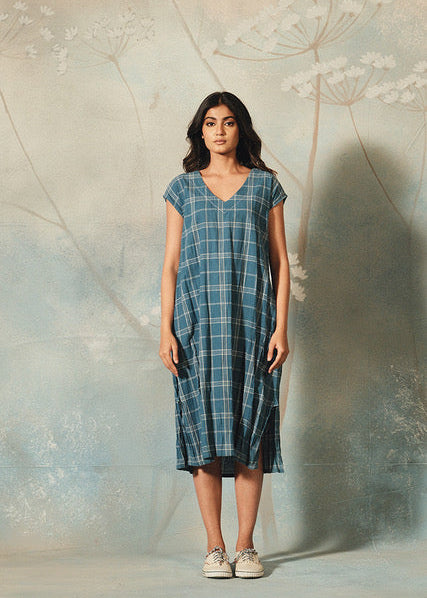 DVE - Arpana Dress - Blue Check Handloomed Cotton