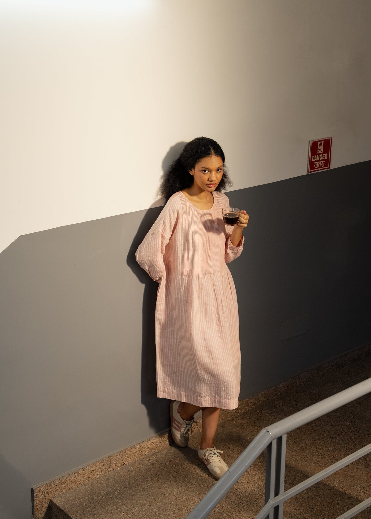 DVE - ANISHA Dress - Linen Pale Pink and White Stripe