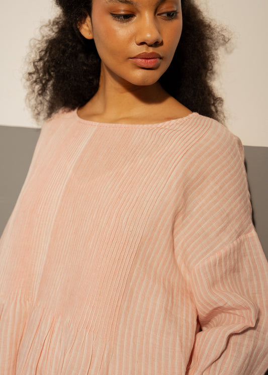 DVE - ANISHA Dress - Linen Pale Pink and White Stripe