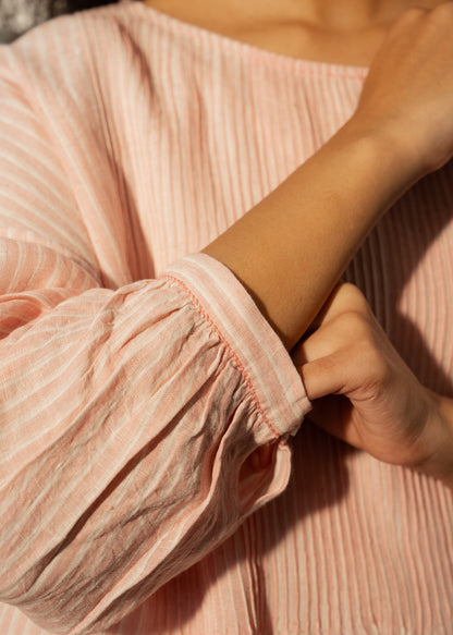 DVE - ANISHA Dress - Linen Pale Pink and White Stripe