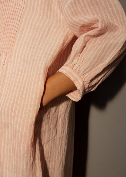 DVE - ANISHA Dress - Linen Pale Pink and White Stripe