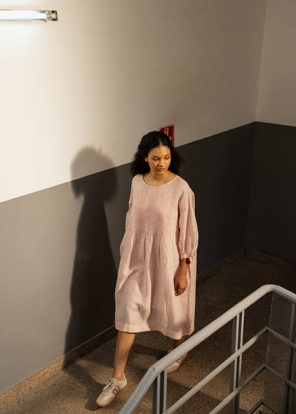 DVE - ANISHA Dress - Linen Pale Pink and White Stripe