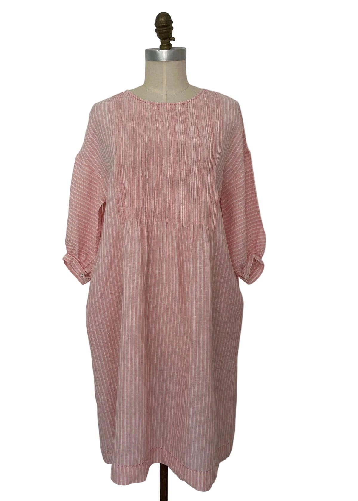 DVE - ANISHA Dress - Linen Pale Pink and White Stripe