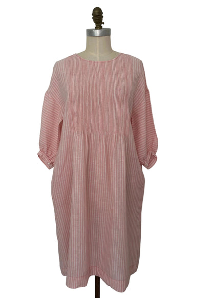 DVE - ANISHA Dress - Linen Pale Pink and White Stripe