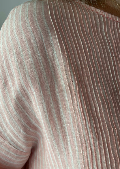 DVE - ANISHA Dress - Linen Pale Pink and White Stripe