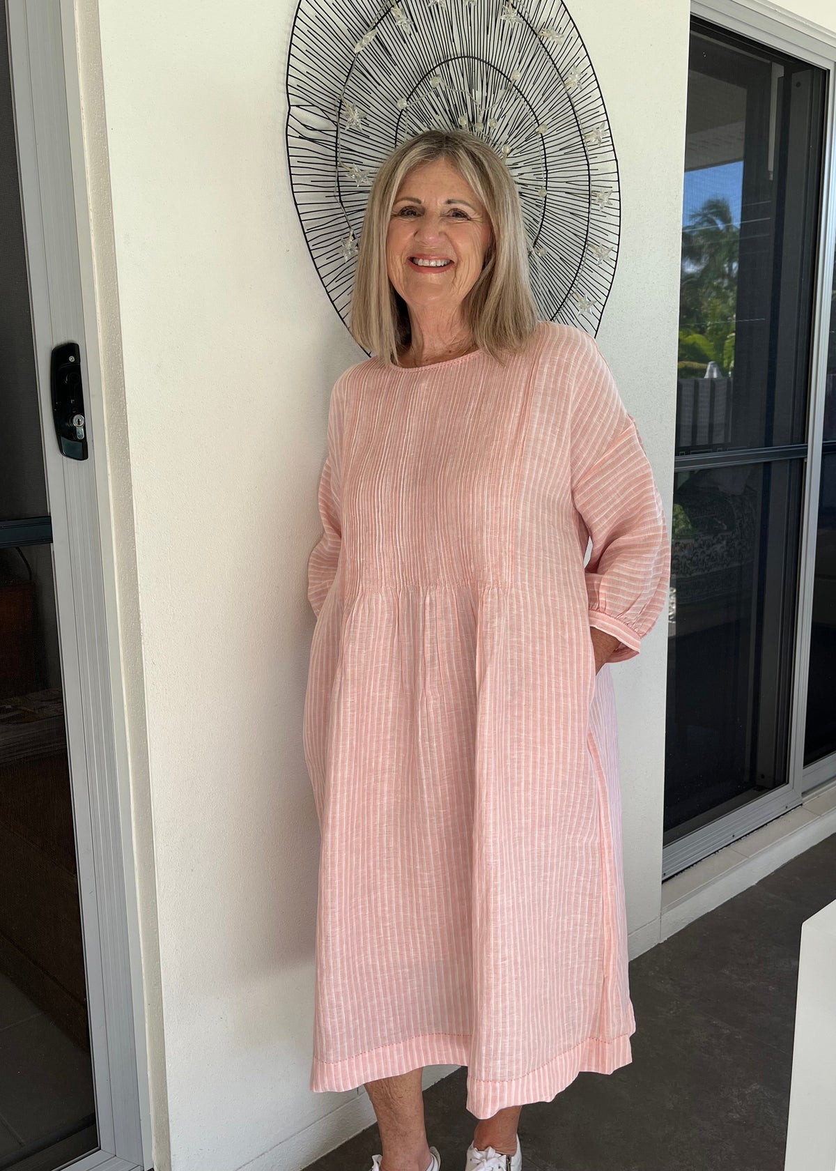 DVE - ANISHA Dress - Linen Pale Pink and White Stripe