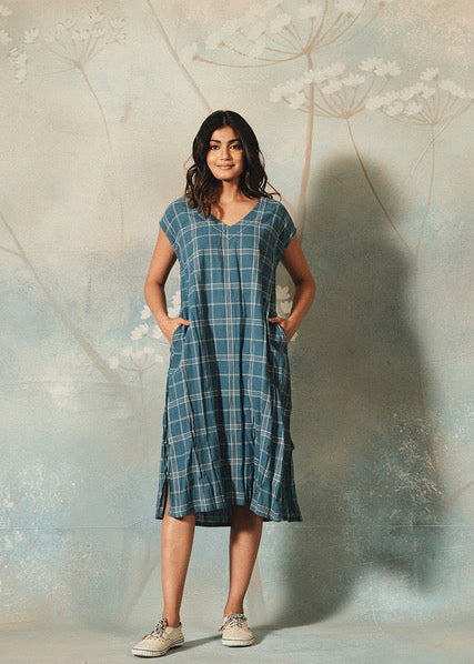 DVE - Arpana Dress -  Blue Check Handloomed Cotton