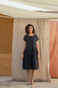 DVE - Beena Dress - Navy silk cotton check