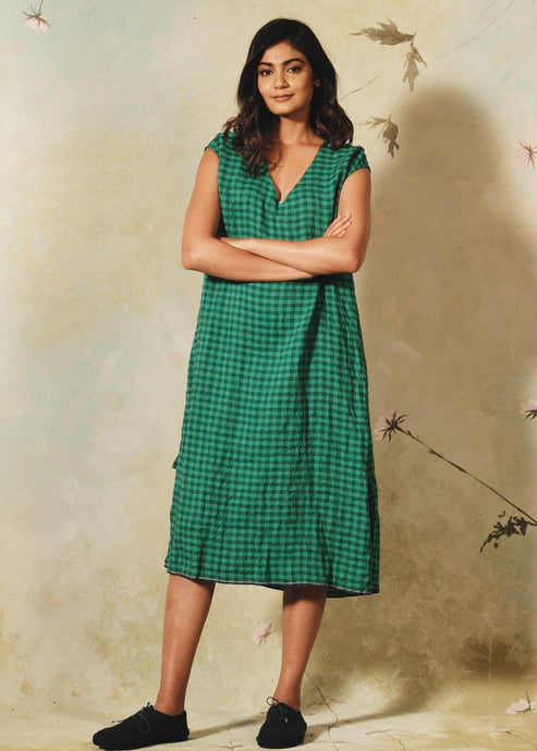 DVE - Arpana Dress -  Emerald Gingham Linen