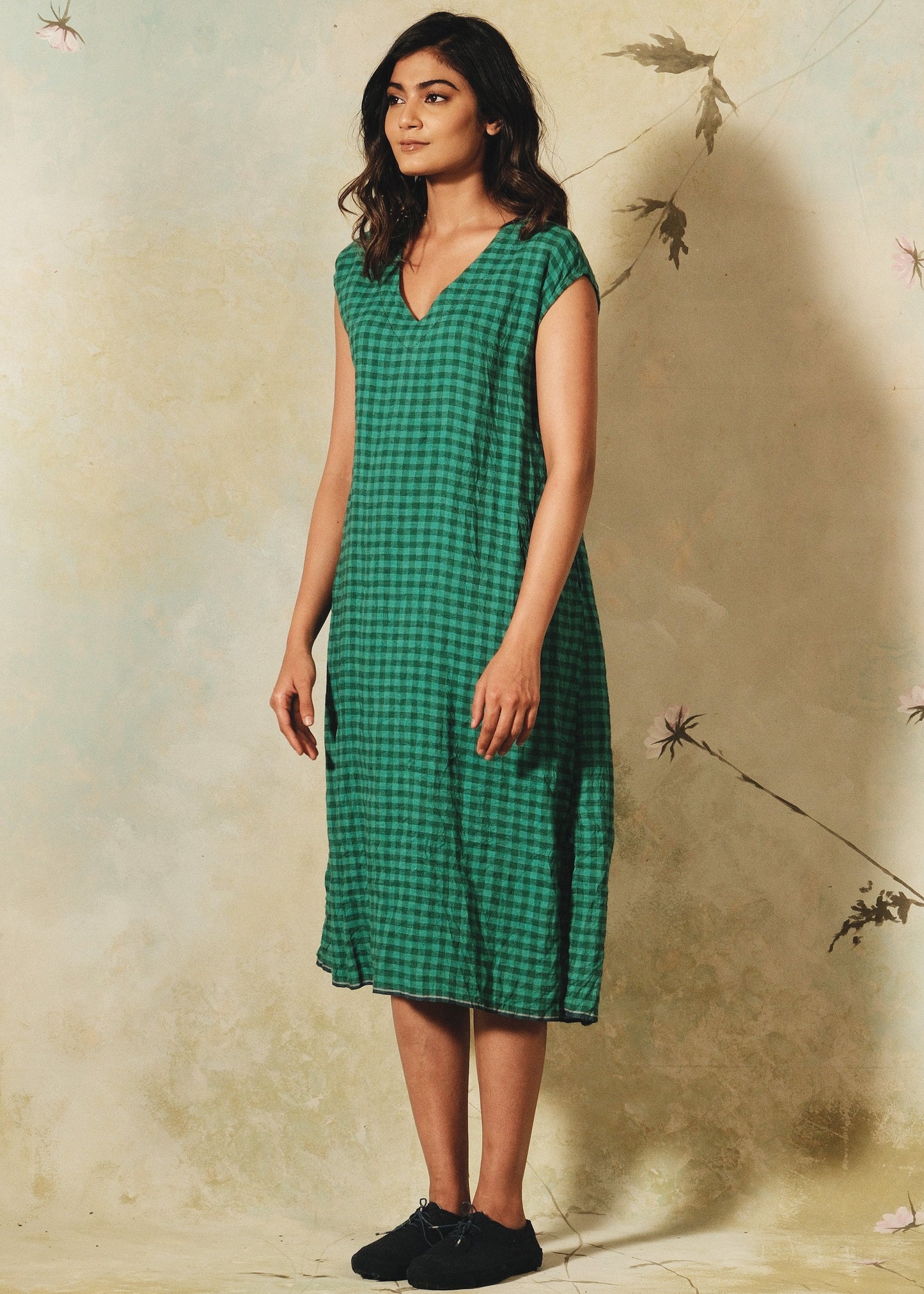 DVE - Arpana Dress -  Emerald Gingham Linen