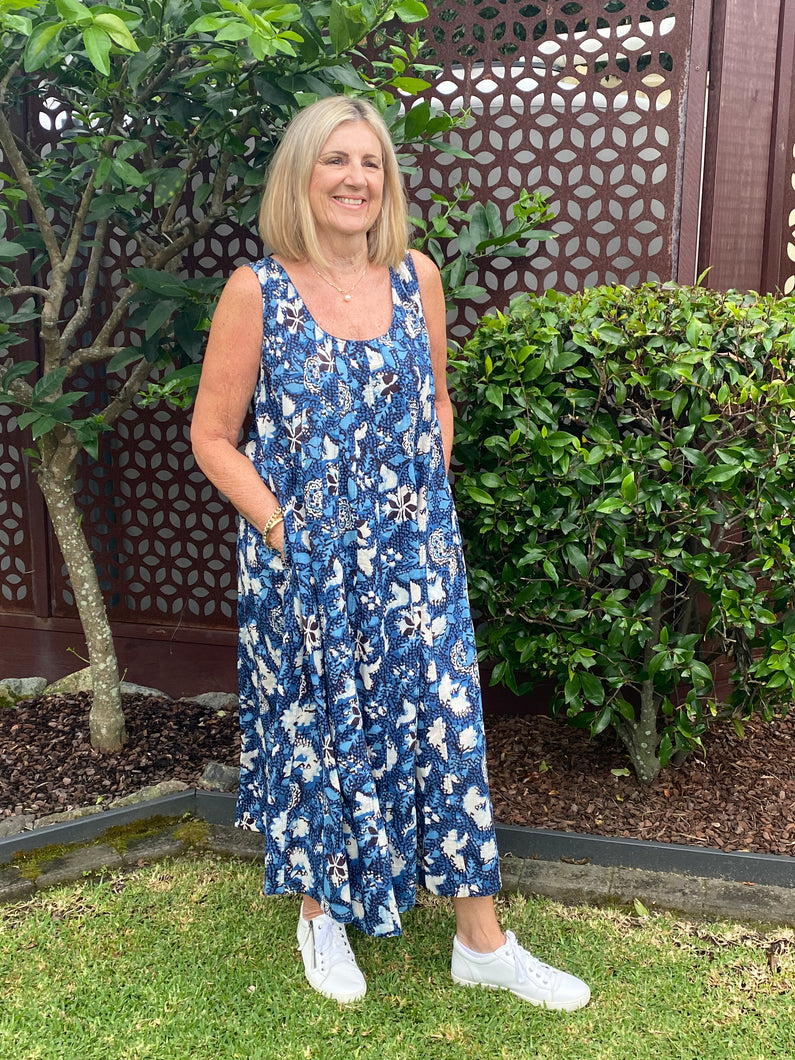 Long Tulsi Dress - Indigo Floral