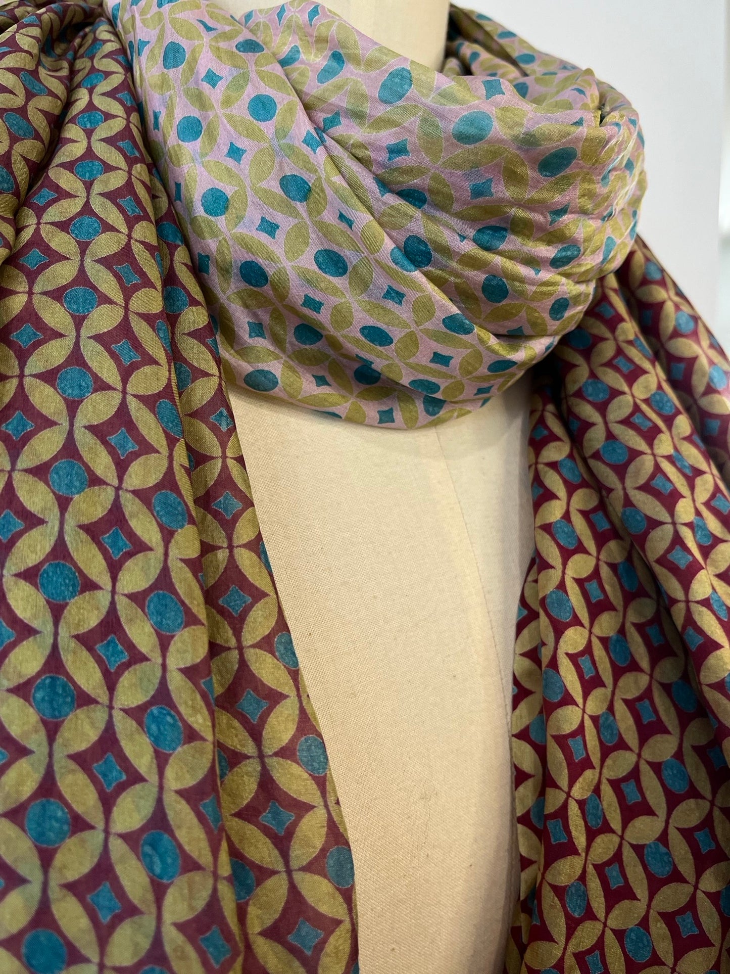 Heartfelt - Large Silk Scarf - Plum Chartreuse mix