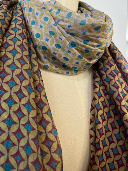 Heartfelt - Large Silk Scarf - Plum Chartreuse mix