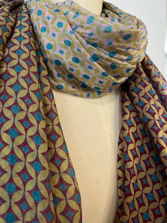 Heartfelt - Large Silk Scarf - Plum Chartreuse mix