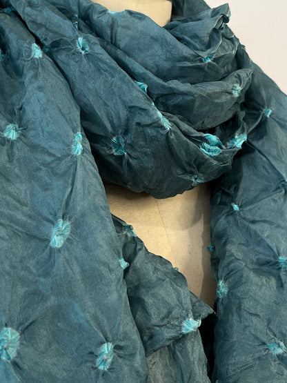 Heartfelt - Large Silk Bandhani Scarf - Seafoam