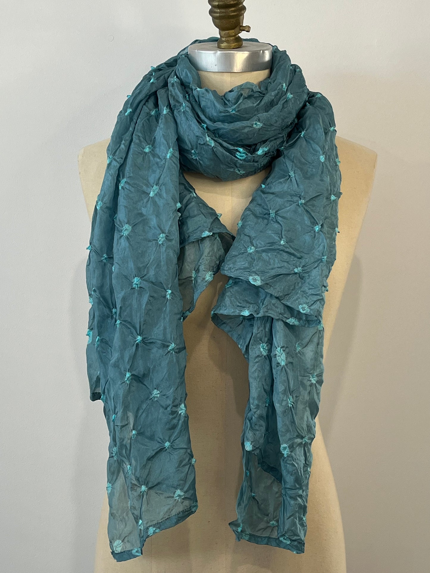 Heartfelt - Large Silk Bandhani Scarf - Seafoam