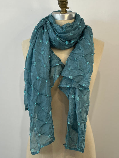 Heartfelt - Large Silk Bandhani Scarf - Seafoam