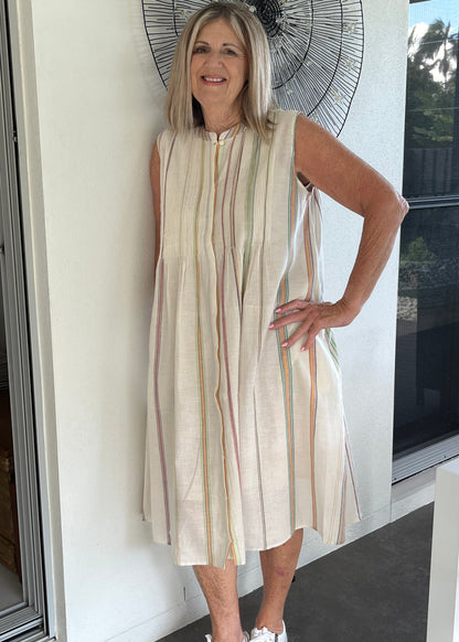 DVE - PRITTI Dress - Ecru Multi Stripe Cotton