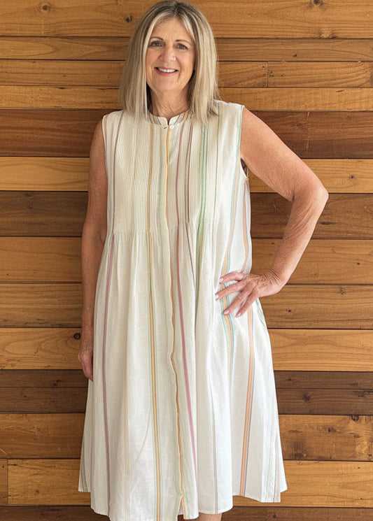 DVE - PRITTI Dress - Ecru Multi Stripe Cotton
