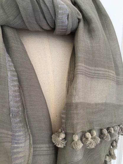 Pom Pom Scarf - Cotton/Silk