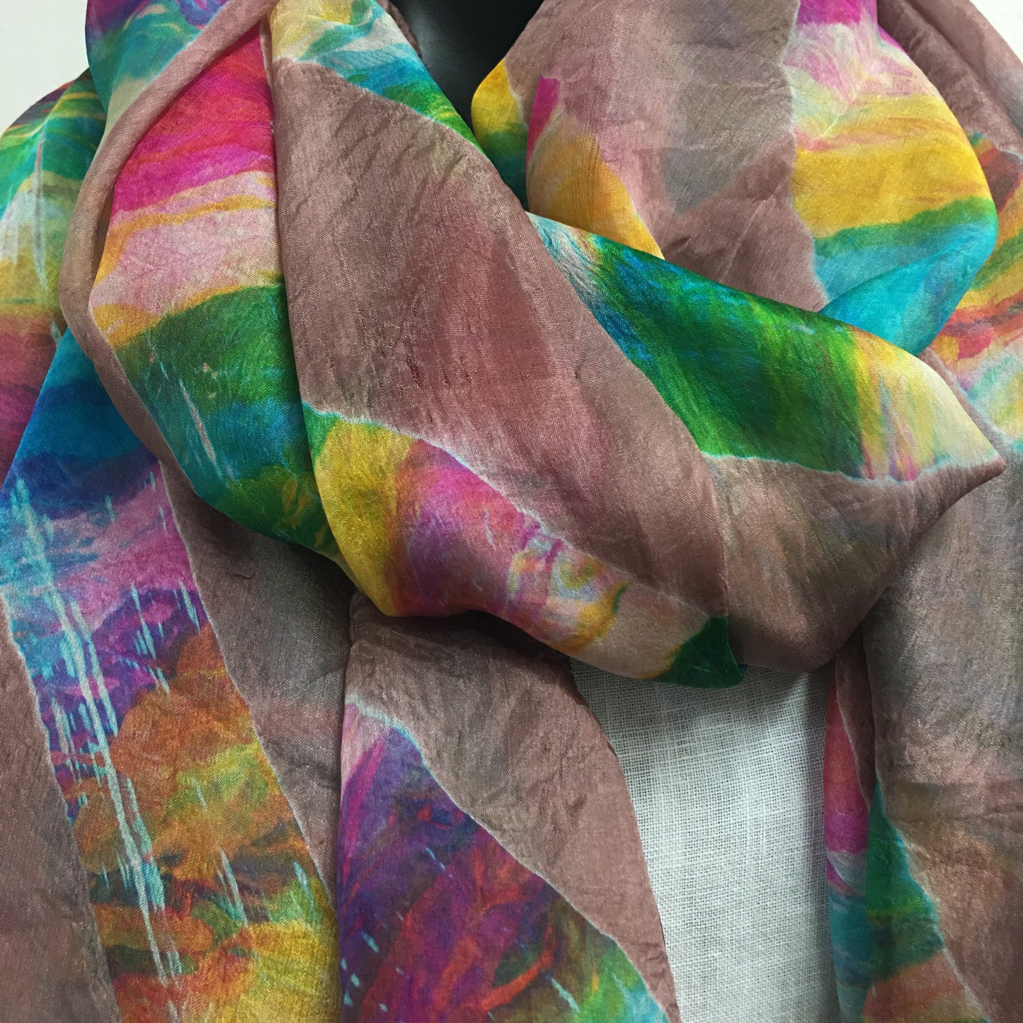 Heartfelt  - Large Silk Scarf - Mushroom Ribbon
