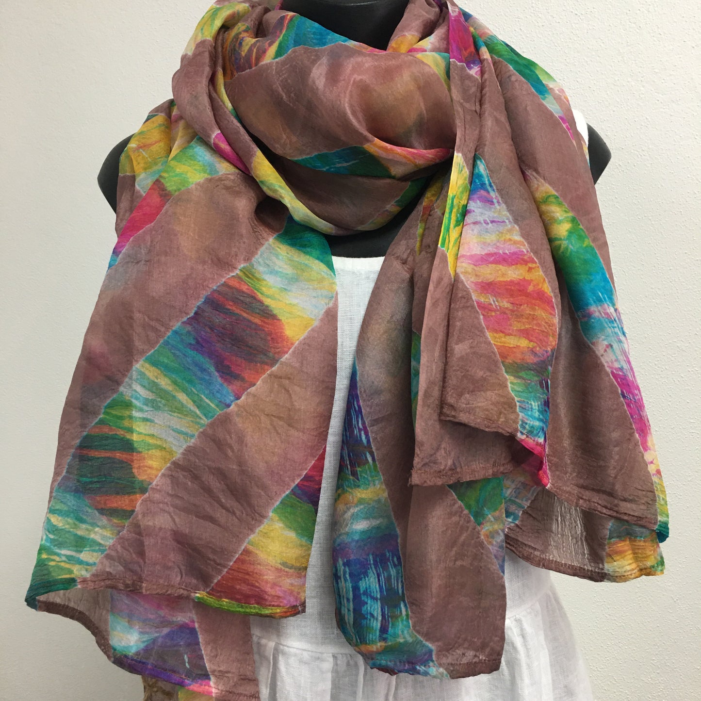Heartfelt  - Large Silk Scarf - Mushroom Ribbon